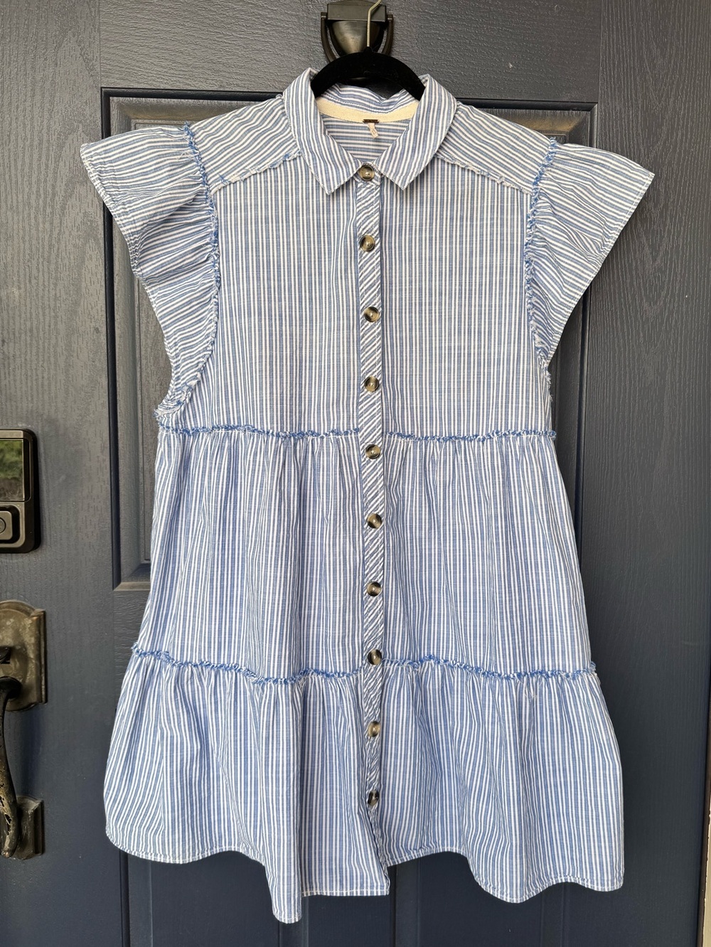 Free People Blue and White Striped Button-Tiered Shirt Dress, M, Like New